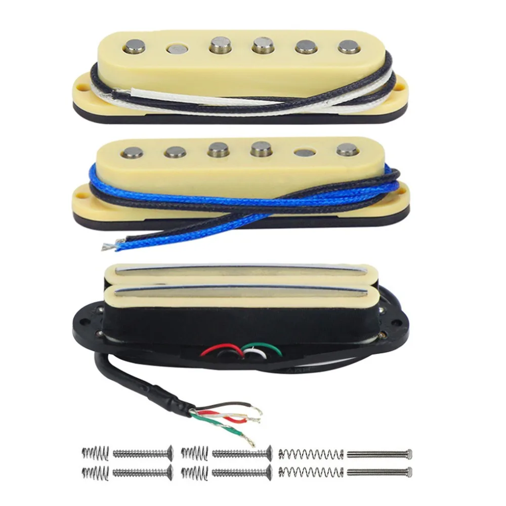 FLEOR 3pcs Staggered Pole Alnico 5 Guitar Single Coil & Dual Hot Rail
