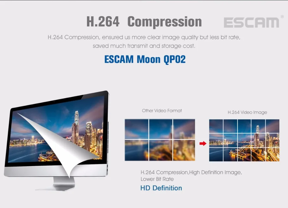 Escam Moon QP02 2MP HD 1080P Wi-Fi камера с сигнализацией, наружная цилиндрическая IR-Cut ip-камера с разрешением 180 градусов, поддержка Макс 64 ГБ, TF карта