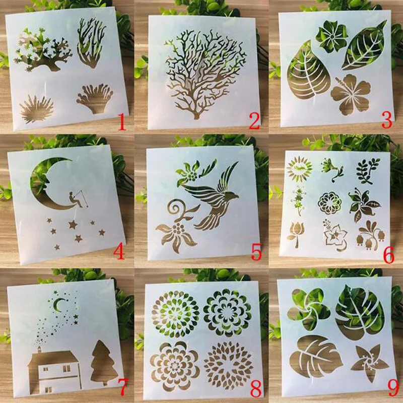 

9pc Stencil Template Openwork Painting Template DIY Embossing Craft Bullet Journal Accessories Sjablonen For Scrapbooking Decor