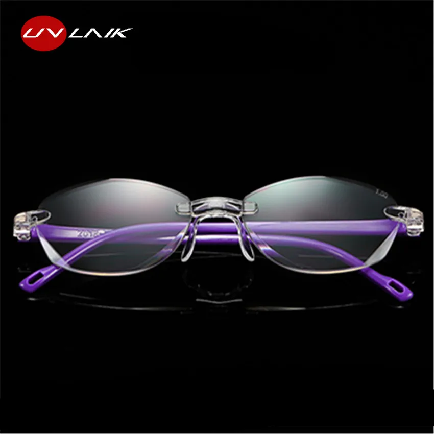 UVLAIK очки для чтения, женские и мужские Оптические очки без оправы, высокие прозрачные розовые очки для чтения, очки для дальнозоркости, 1,0, 1,5, 2,0, 2,5