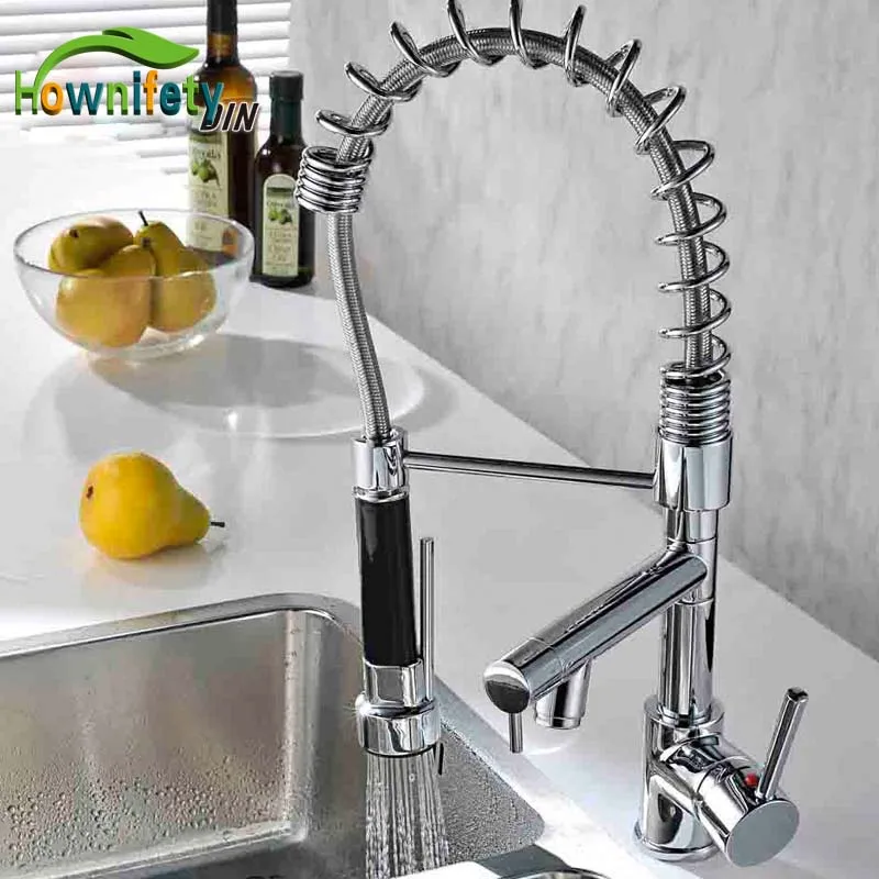 Modern New Deck Mounted Spring Polished Chrome Brass Kitchen Faucet