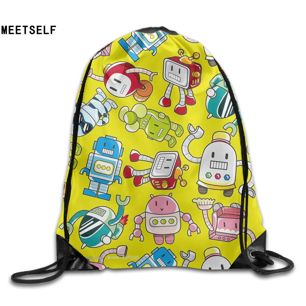 

SAMCUSTOM 3D Print Robot Shoulders Bag Women Fabric Backpack Girls Beam Port Drawstring Travel Shoes Dust Storage Bags