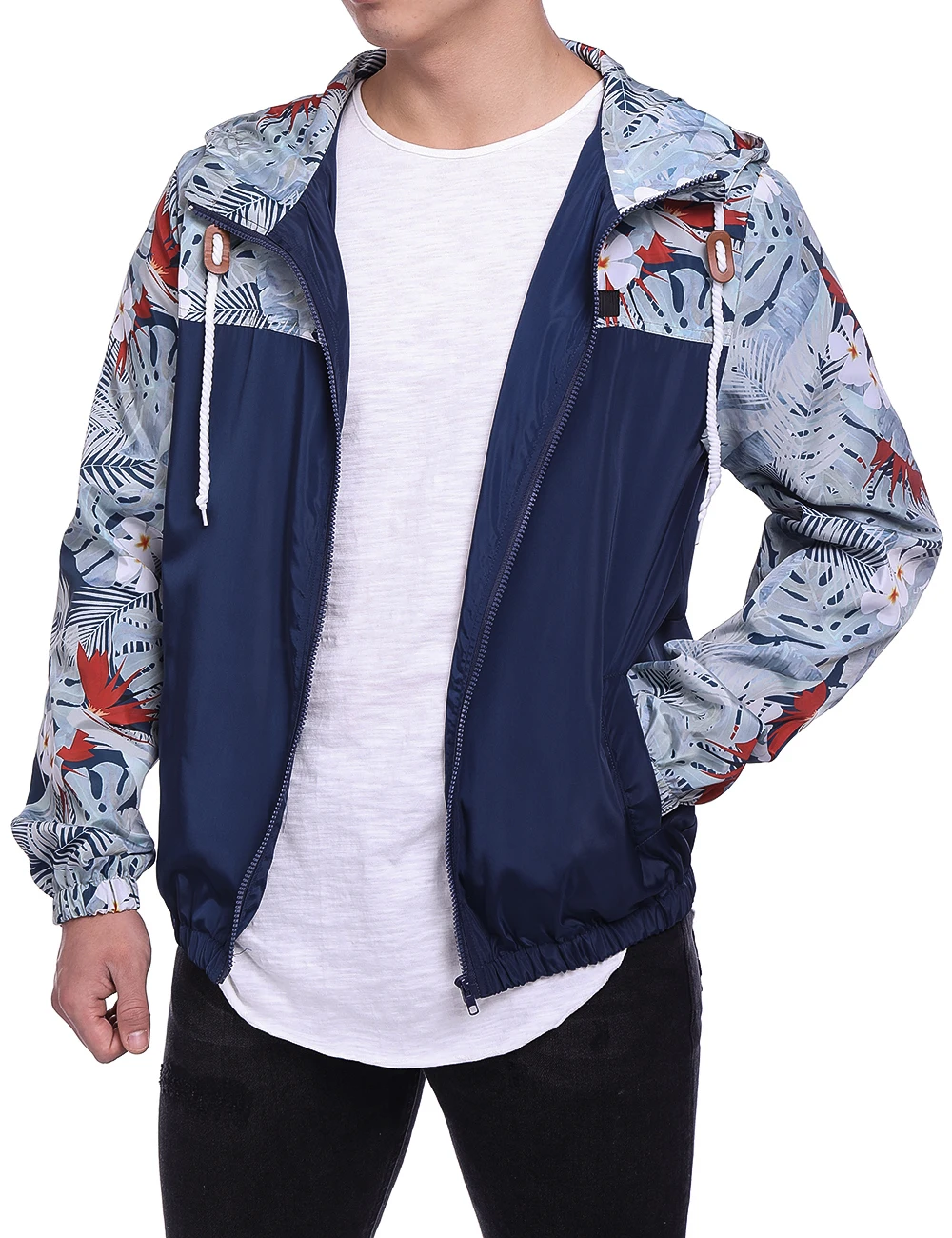 Plus Size Floral Bomber Jacket Men Hip Hop Slim Fit Flowers Pilot