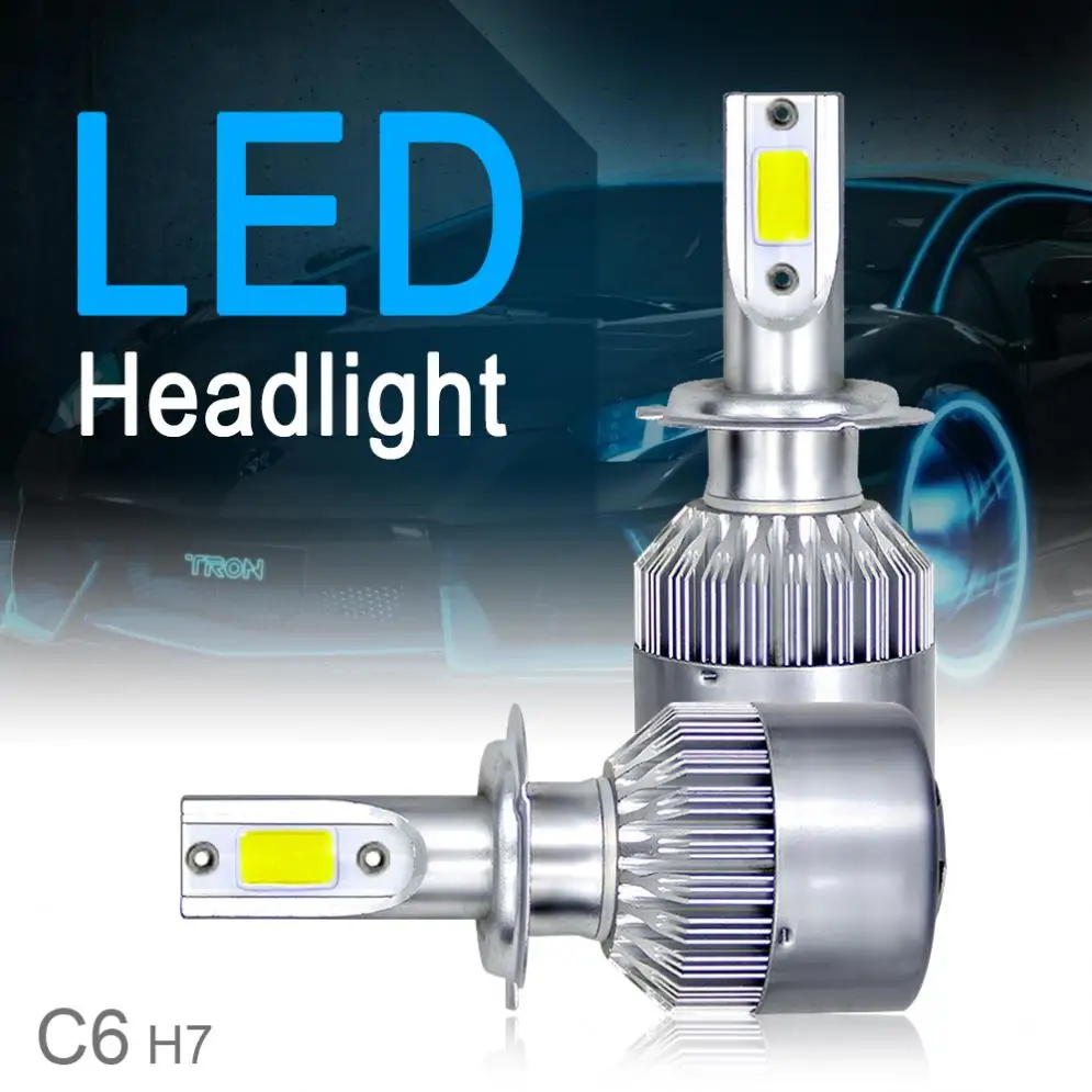 2 шт. Автомобильные светодиодные лампы H7 C6 10800LM 6000K 120W COB|Передние LED-фары для авто| |