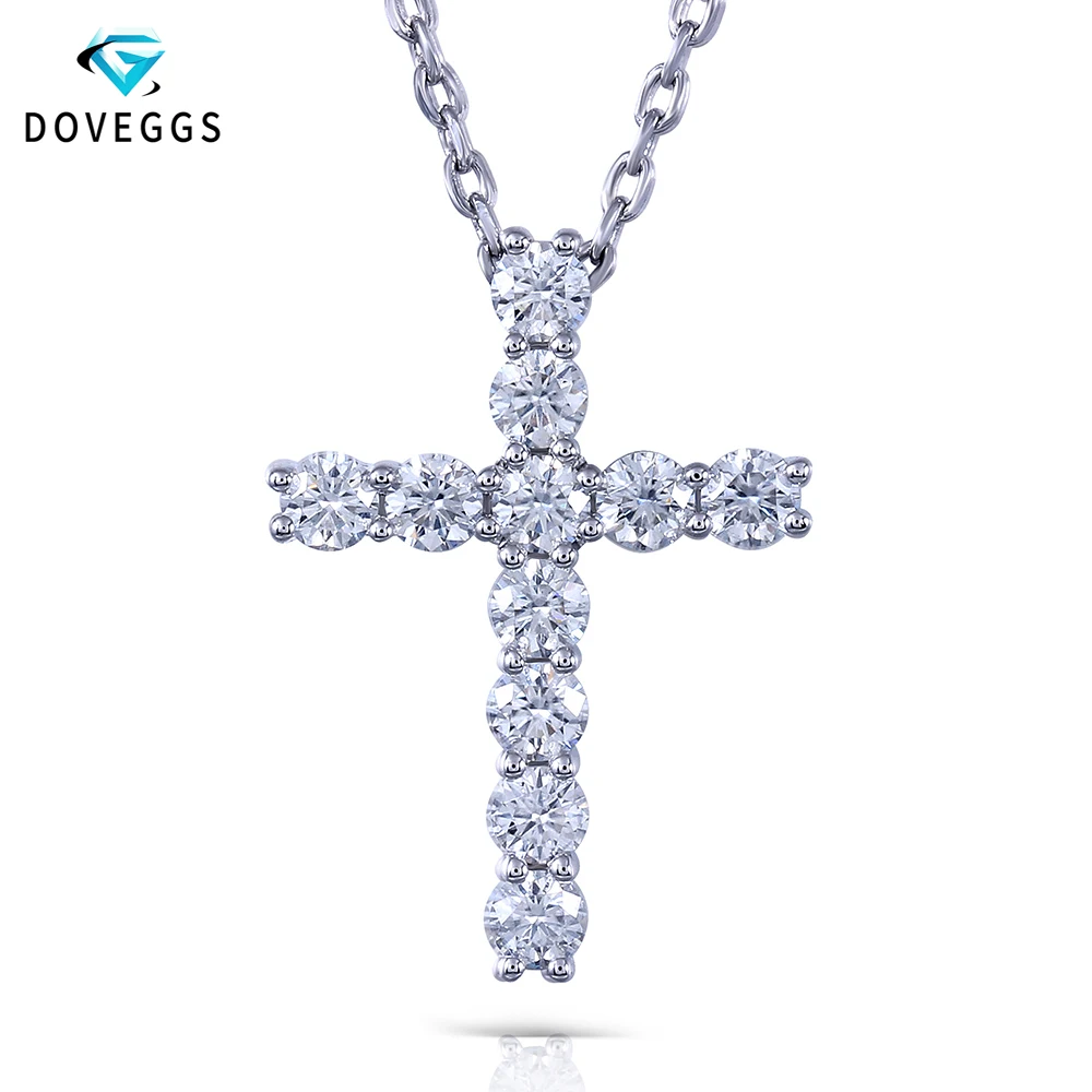 

DovEggs Platinum Plated Sterling Silver 1.1ctw GH Color Moissanite Diamond Pendant Necklaces For Women Cross Shaped Necklace