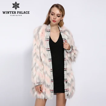 

WINTER PALACE 2019 New Women's Fox Coat Short Color Matching Knit No Buttons Jacket Fur Coat Warm Fox Fur Coat In Winter