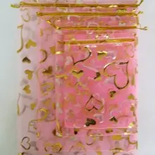 9*12 см ювелирные изделия из органзы Мешочки свадьба конфеты сумки в форме сердца карт, редко розовый цвет, 1000 шт./лот