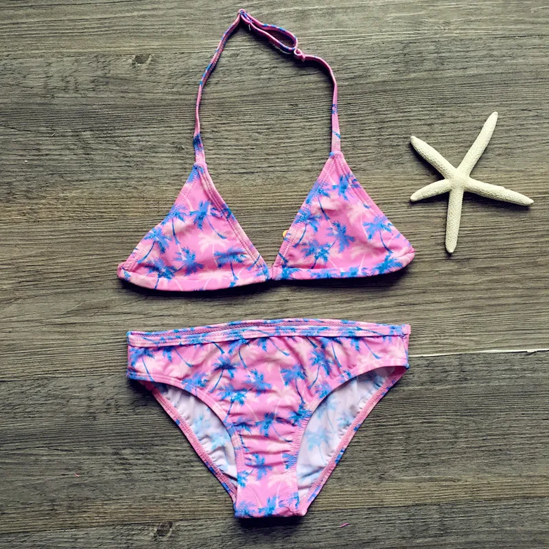 2017 new girls swimwear swimsuit Coconut trees print baby kids bandage