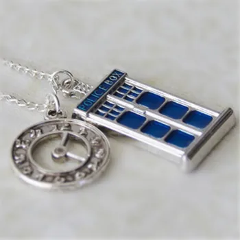 

12pcs/lot Doctor who tardis necklace Clock Box necklace silver tone Gift