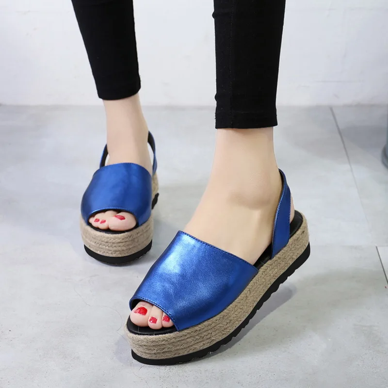 

Oeak Summer Women Platform Sandals Woven Flat Sandals Roman Beach Shoes Casual Fish Mouth Sandals