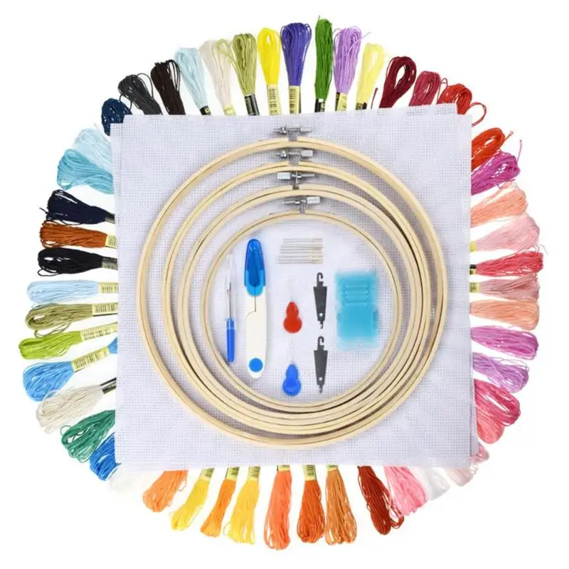 

Bamboo Cross Stitch Embroidery Hoops+Embroidery Thread+Needles+Scissors
