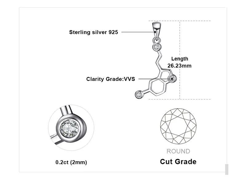 JewelryPalace 925 пробы Серебряное ожерелье с подвесками молекула серотонина допамин кубического циркония модные подвески без це