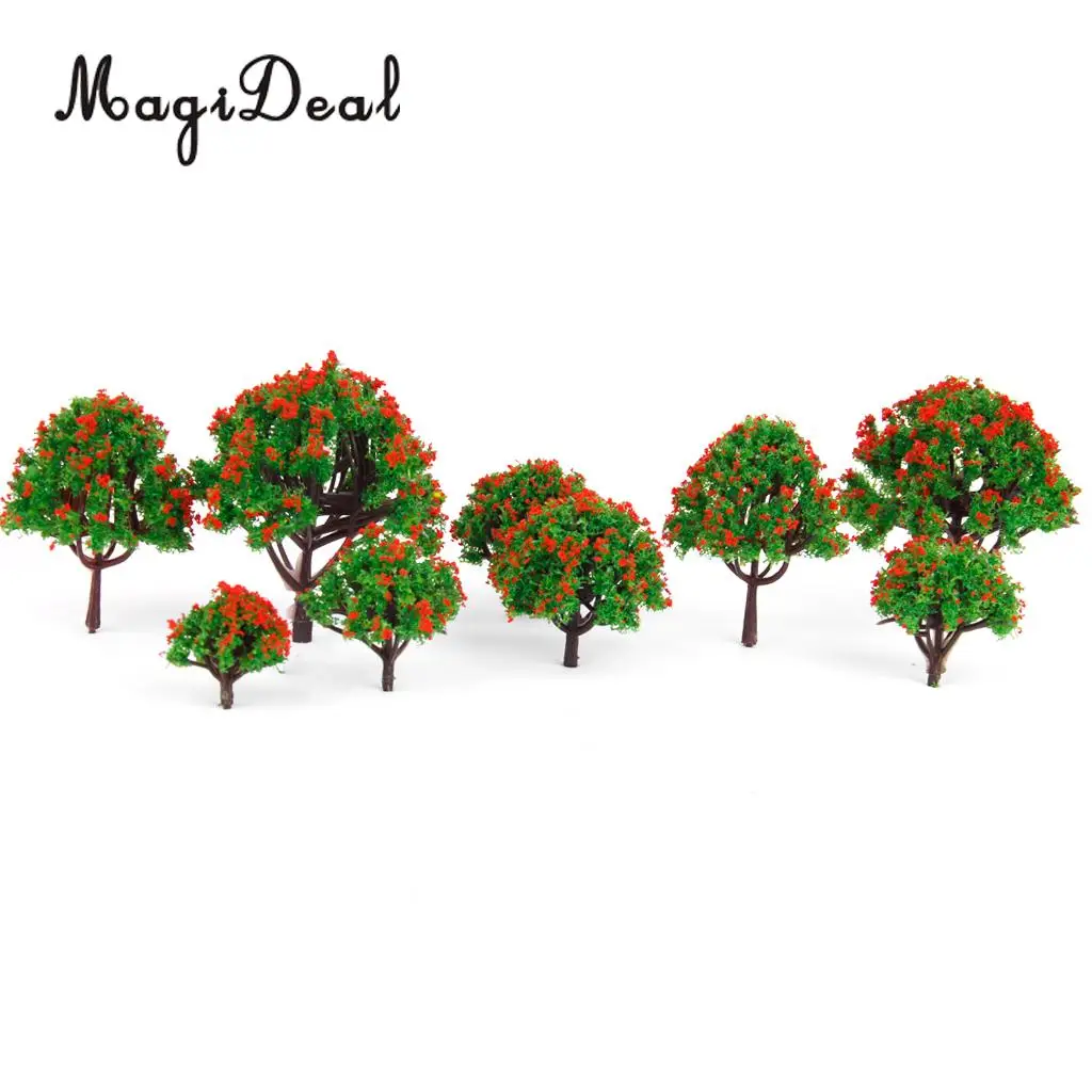 10Pcs/Lot Red Flower Trees Model Train Railroad Railway Street Architecture Scenery Landscape HO N Z Scale Toys for Children
