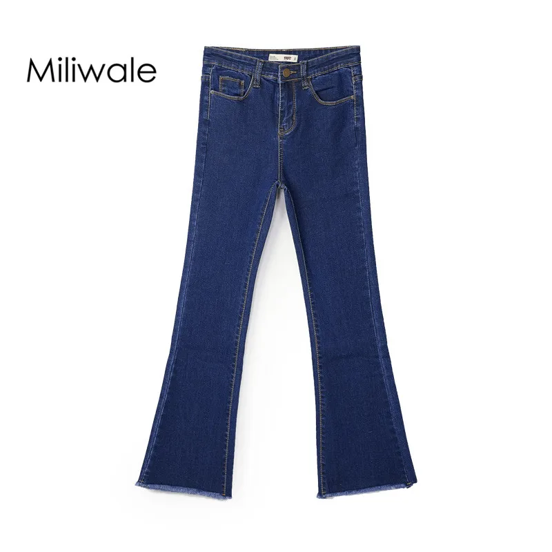 New spring summer slim fashion washed vintage button flare