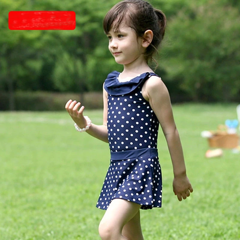 

2019 Girl Swimwear Dot Solid Kid A Piece Of Bikinis Cute Blue Color