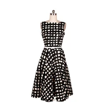2016 Plus Size Women Summer Retro Elegant Robe Rockabilly 50s 60s Vintage Black Botton Yellow Plaid Printing Dress Vestido VN98