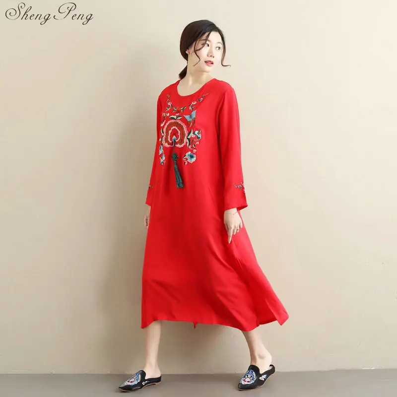 Ретро Стиль Китайский восточные платья изменение cheongsam современные qipao платье женский длинный хлопок платье qipao V822