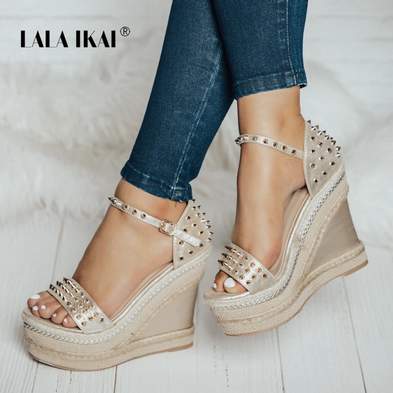 los angeles good service the cheapest LALA IKAI Buckle Open Toe Wedge Sandals High heeled Shoes Woven ... los angeles good service the cheapest LALA IKAI Buckle Open Toe Wedge Sandals High heeled Shoes Woven ...