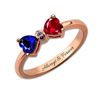 

AILIN Customized Engraved Birthstones Bow Ring Sparkling Rose Gold Color Personalized Jewelry for Women