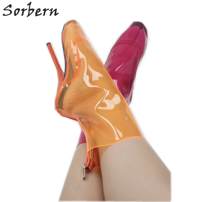 Fétiche 18 Violet Bottes Jambe Dame Personnalisé Taille Femmes Dames rose Pour Talons Cm Sexy Sorbern Ballet Clair Pvc Chaussures pourpre Talon Rouge Clair Hauts 8d0WUq