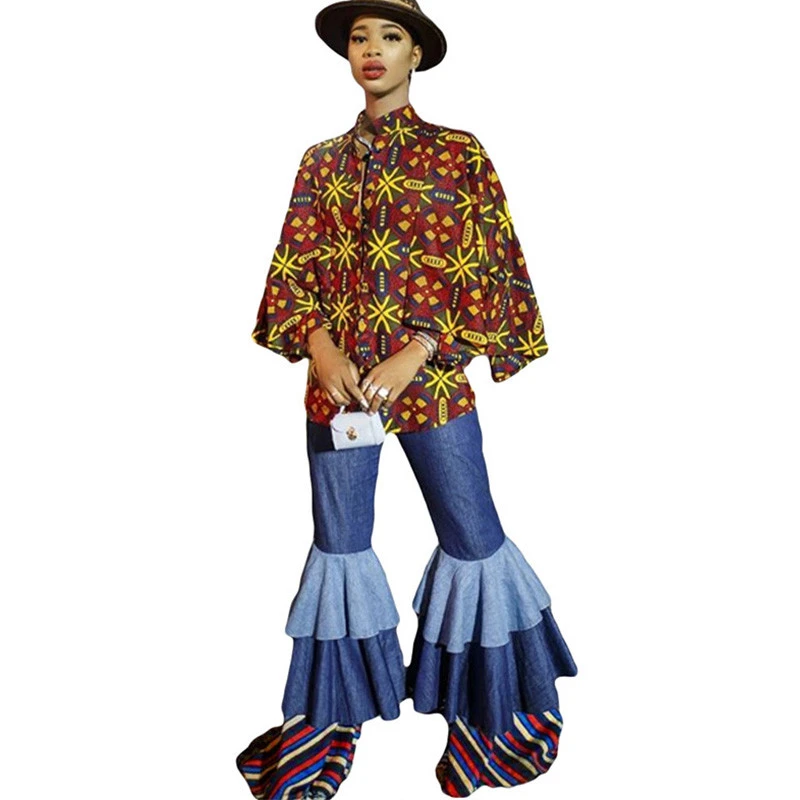 layered ruffle bell bottom pants