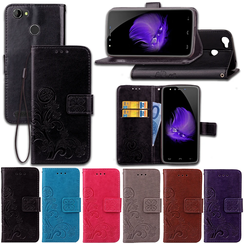 Кожаный чехол с тисненым рисунком для HOMTOM HT50 откидной подставкой и отделением