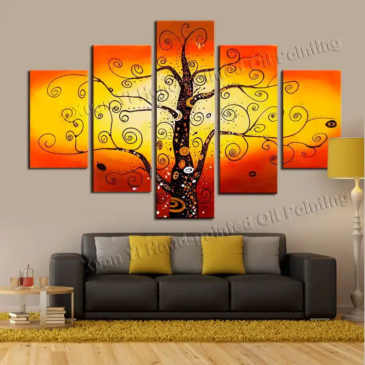 5 Piece Canvas Wall Art 100 Hand Painted Golden Sunshine Money