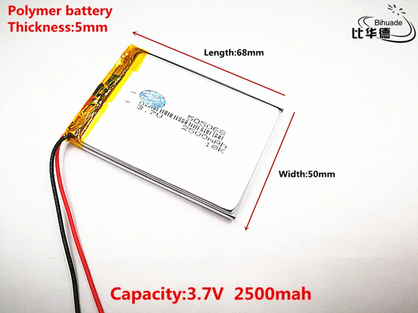 Хорошее качество 3,7 в, 2500 мАч, 505068 полимерный литий-ионный/литий-ионный аккумулятор для игрушек, банка питания, gps, mp3, mp4