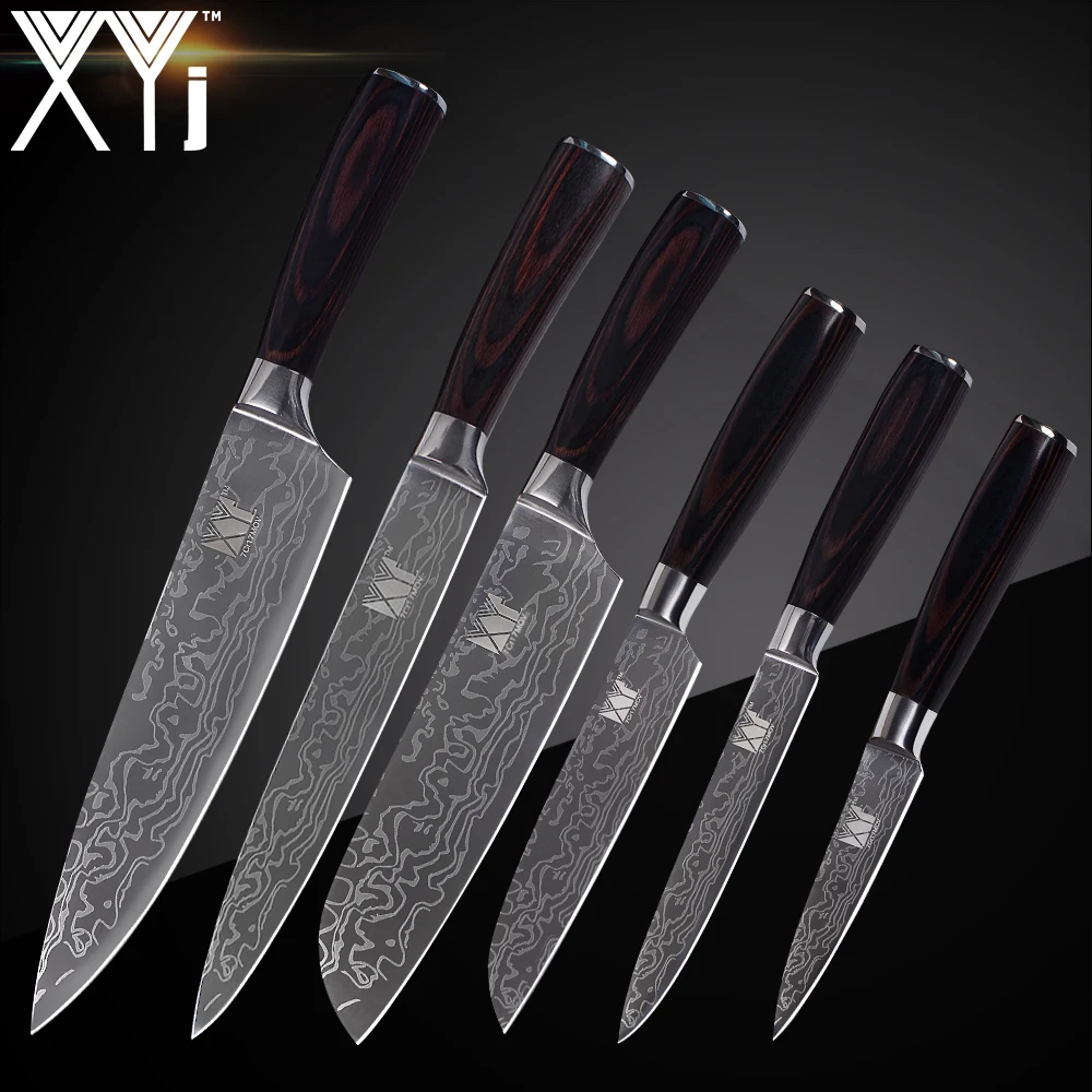 

XYj Kitchen Cook Knife Set 7cr17 Stainless Steel Knife Set New Arrival 2018 Damascus Veins Cooking Knives Set Accessories Tools