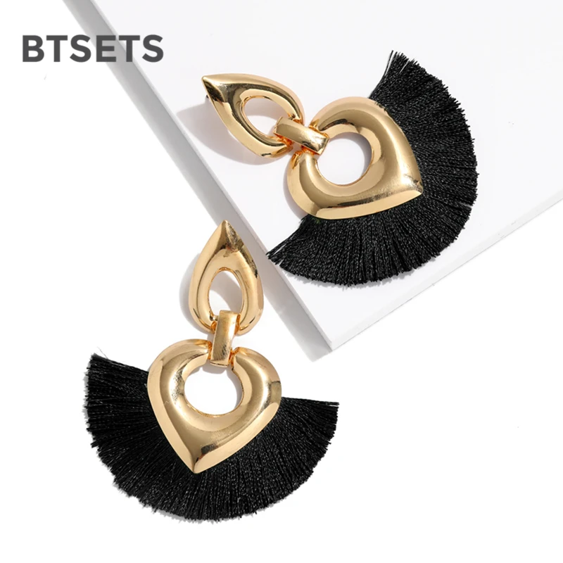 

Vintage Black Tassel Earrings For Women Party Wedding Gold Earings Fashion Jewelry Christmas Large Bride Statement Earring