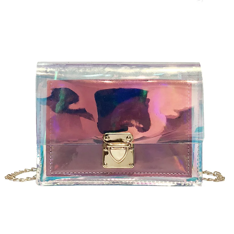

Small Bag Female 2019ins Summer New Wave Laser Student Jelly Bag Chain Shoulder Slung Girl Small Square Bag Women Bag GIFT