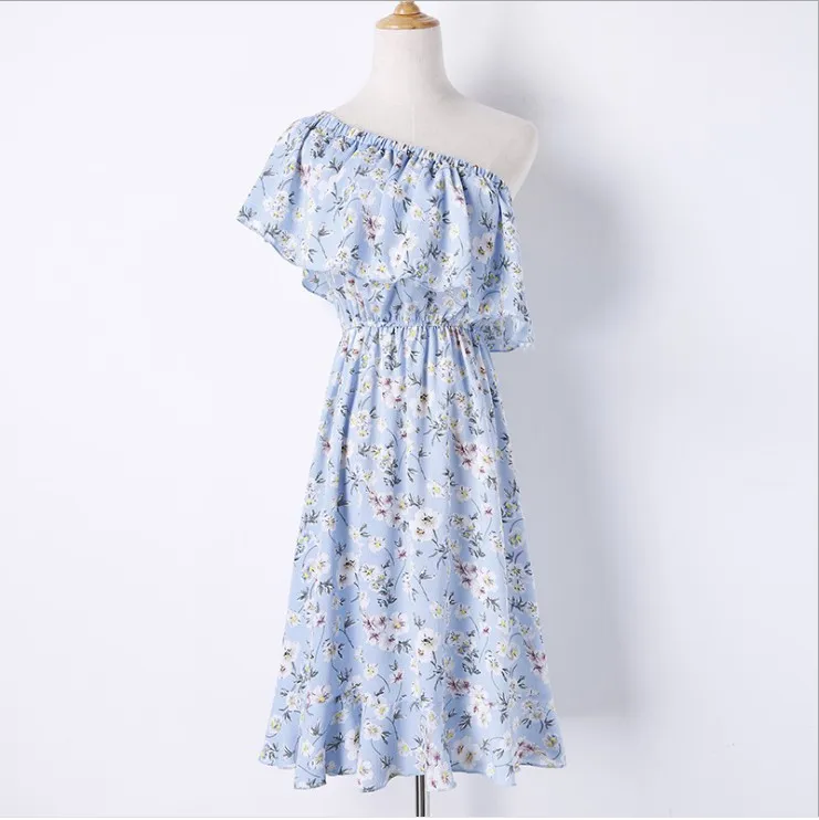 

2019 Summer Beach Dress Women Sleeveless 5 Wearing Ways Dresses Floral Print Chiffon Camisole Ruffles Casual A-Line Dresses