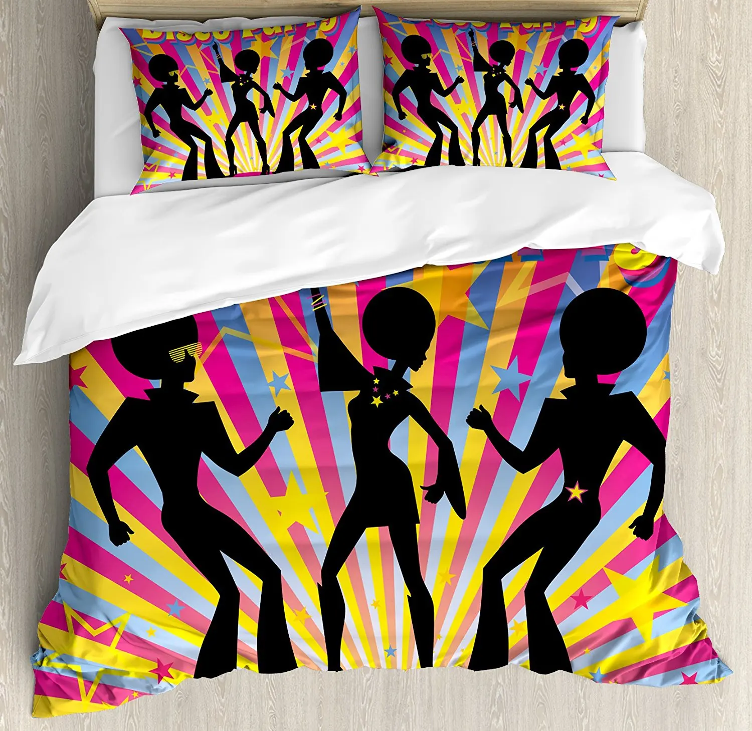 70s Party Decorations Duvet Cover Set Dancing People Silhouettes