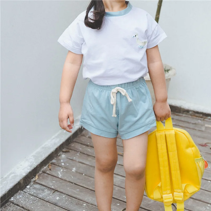 Летний комплект детской одежды, футболка с короткими рукавами для маленьких девочек+ повседневные шорты, комплект спортивной одежды для мальчиков и девочек, набор для бега