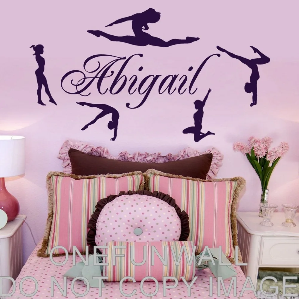 Personalized Name & Gymnasts Vinyl Wall Decal Gymnastics Dance Decor