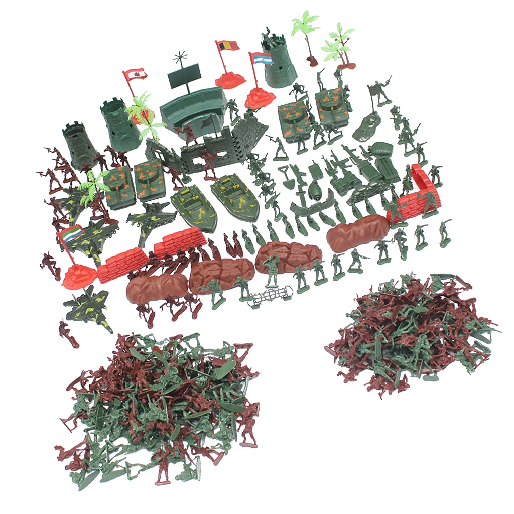 Plastic Army Men Playset 4cm Soldier Action Figures with Scaled Vehicles - 290 Pcs Miniature Scenery Layout Model Building Kits