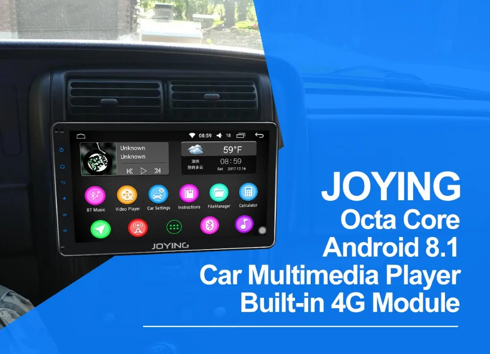Excellent JOYING 10.1 inch IPS touch Screen Android 8.1 Octa Core Car radio player 4GB+64GB support SIM Card GPS AM FM radio player DSP BT 9
