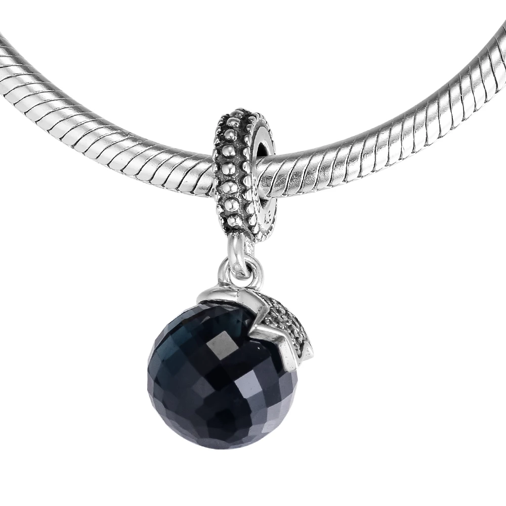 

Fits Pandora Charms Bracelets Moon and Star with Midnight Blue Crystal 925 Sterling Silver Jewelry Free Shipping