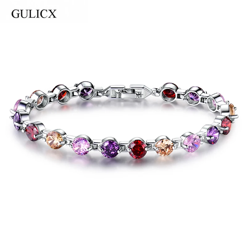 

GULICX Drop Shape Women Romantic Chain Bracelet Clear Zircon Crystal 3 Layers Gold-color Bracelet Luxury Shiny Jewelry