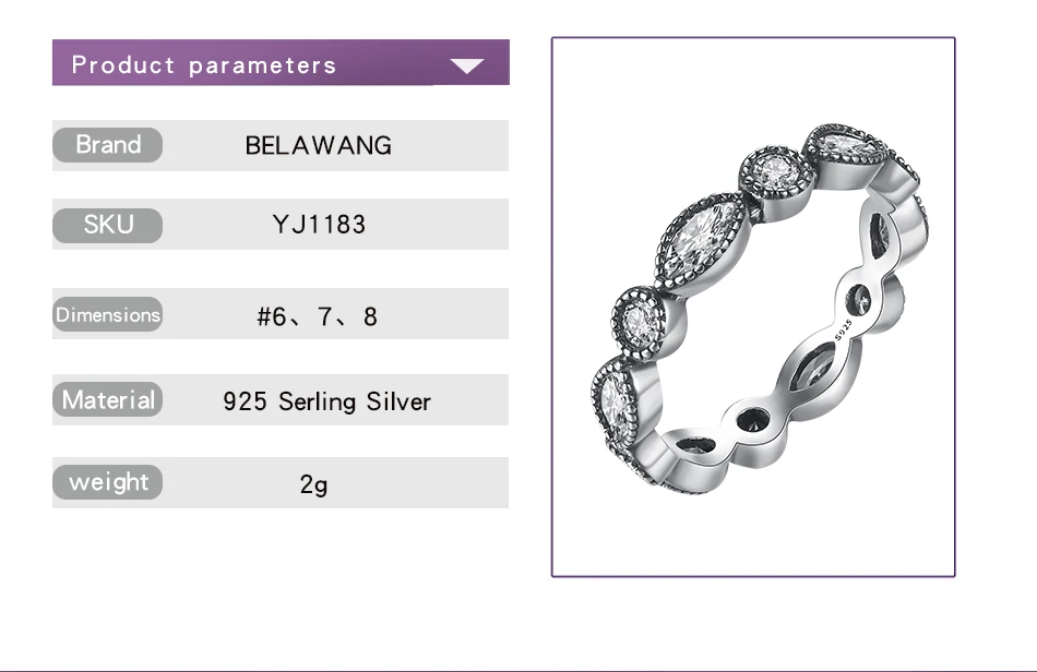 BELAWANG абсолютно новая коллекция 925-Стерлинговое Серебро Кольца, прозрачные CZ очаровательные блестящие кольцо с огранкой маркиза для женщин Роскошные ювелирные изделия