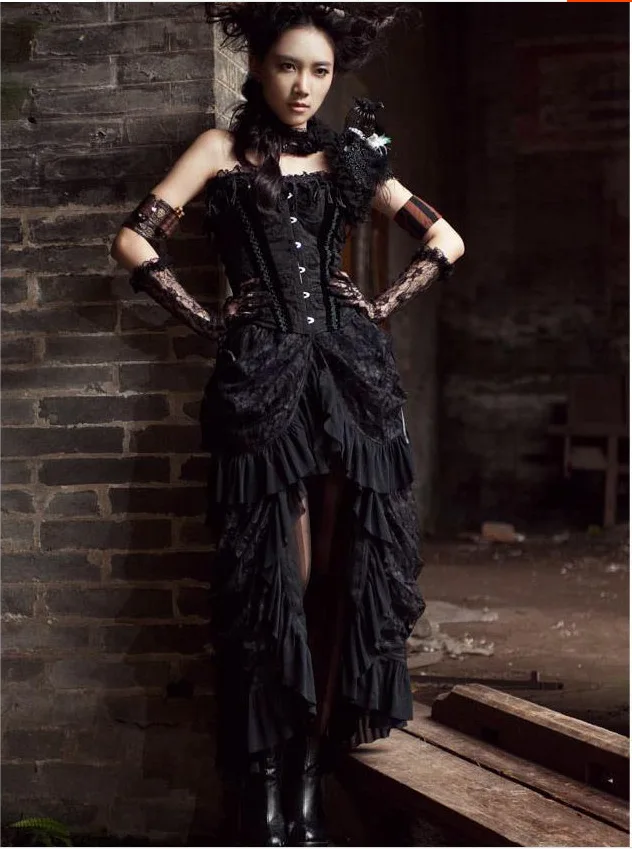 

Top Sale Steampunk Back Woman Vintage Skirt Black Backless Lace Plus Size Skirts