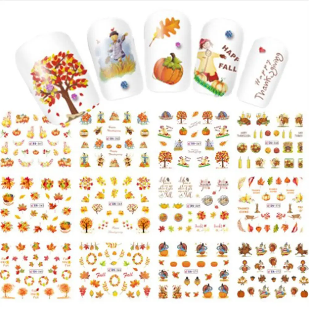 

Daisy Nail Art Stickers Nail Sticker Maple Leaf Pumpkin Autumn Designs Color Series Nail Stickers ail Art Decor Beauty Tips