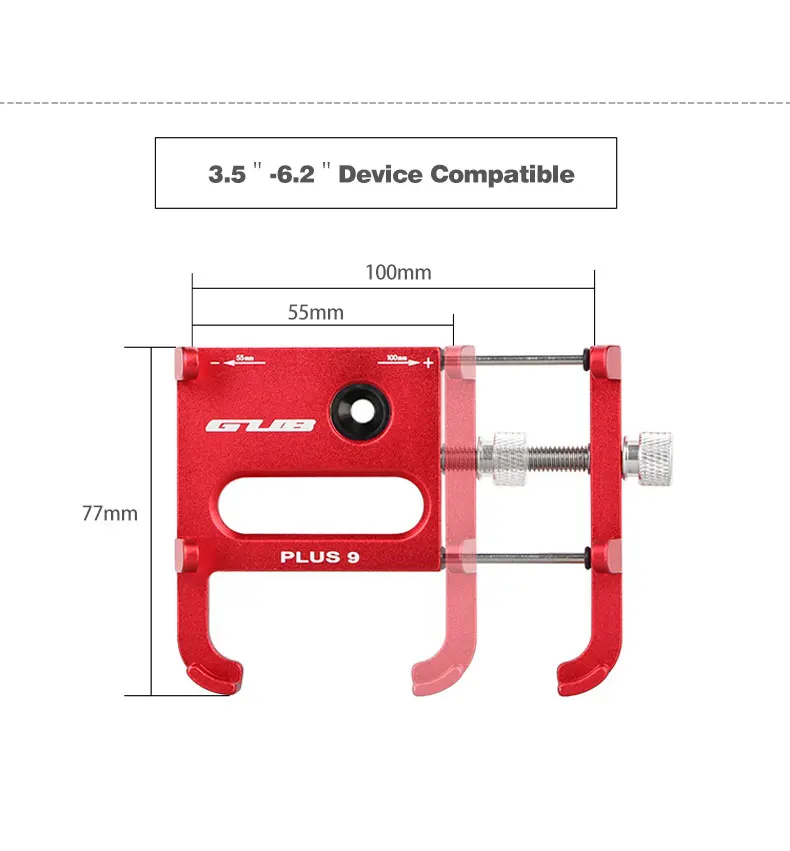 GUB Plus 9 крепление для телефона на руль велосипеда установка 55-100 Регулировка ширины вращение на 360 градусов держатель из сплава с ЧПУ анодированная стойка