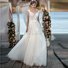 A-Line платье принцессы в стиле «Бохо Свадебные платья без рукавов Аппликации для свадебных платьев пол Длина Свадебные платья без спинки с цветами