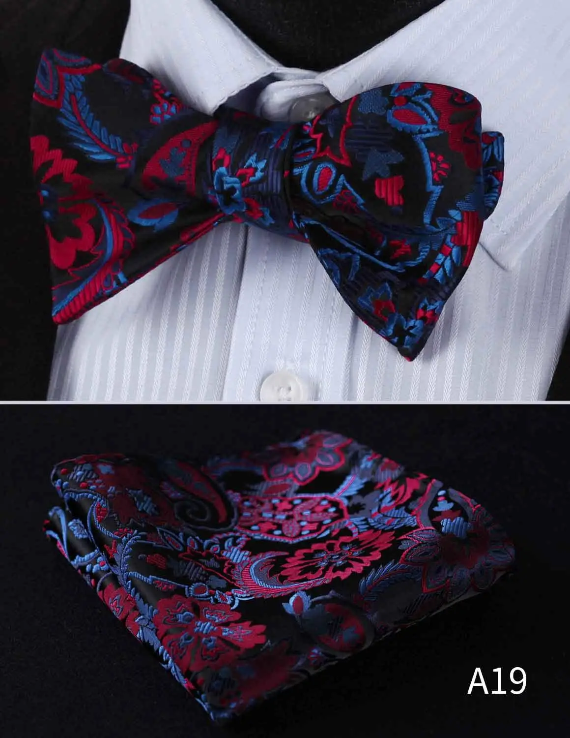 Мужской галстук в клетку, в горошек, шелк, жаккард, тканый мужской галстук-бабочка, бабочка Карманный платок, платок, носовой платок, костюм, набор - Цвет: A19
