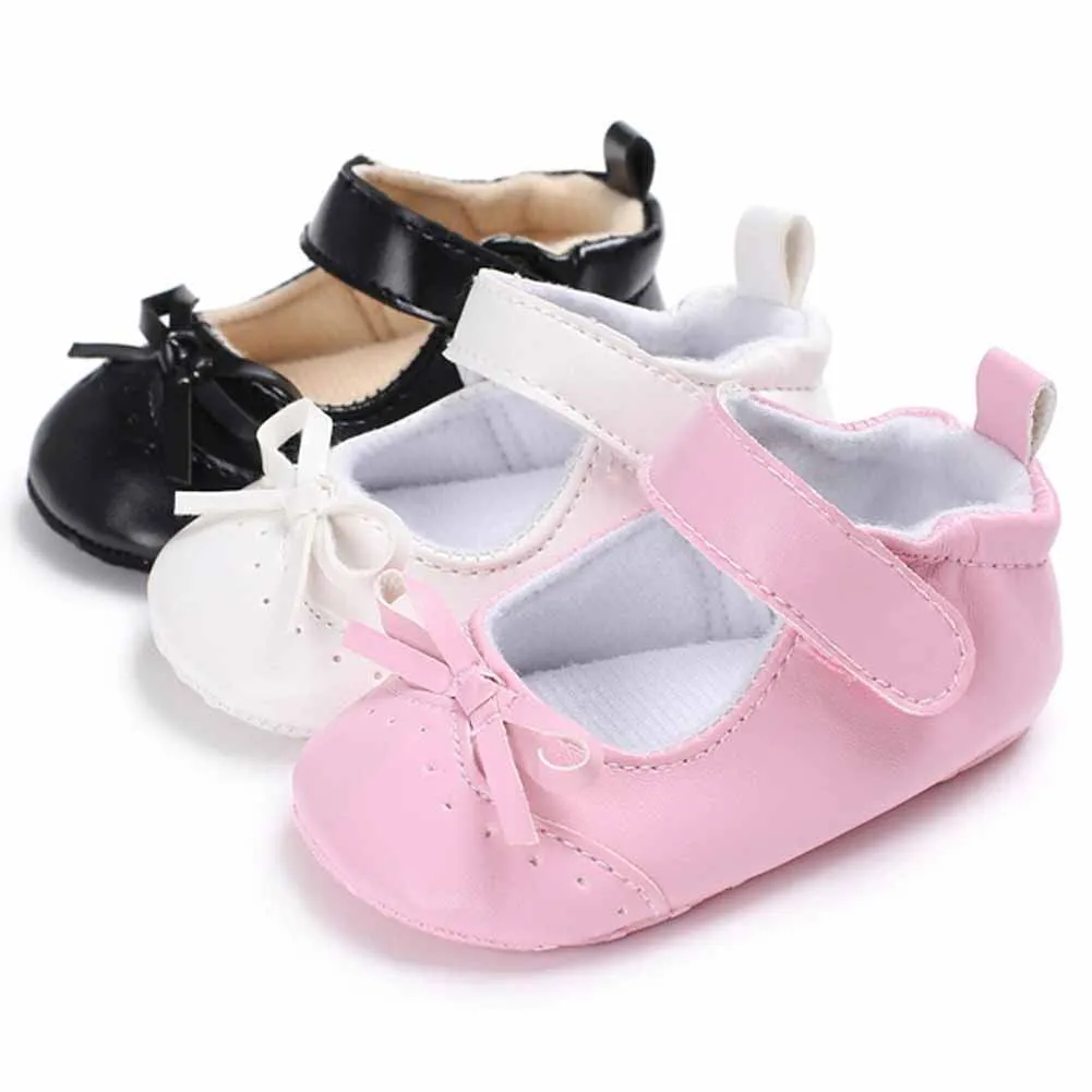 Newborn Baby Girl Soft Sole Shoes 3 Color Round Toe Leather Shoes Bow ...