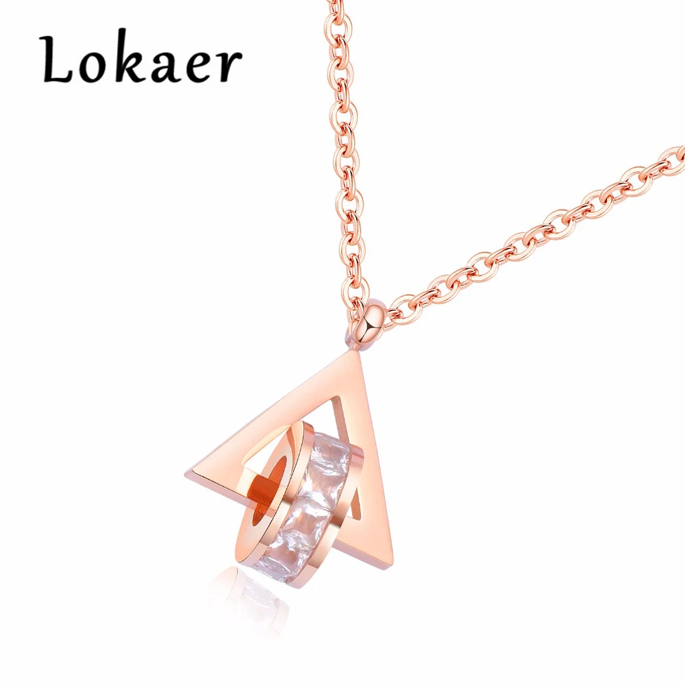 

Lokaer Stainless Steel European and American Style Simple Titanium Steel Rose Gold Color Triangle Set With Pendant Necklace
