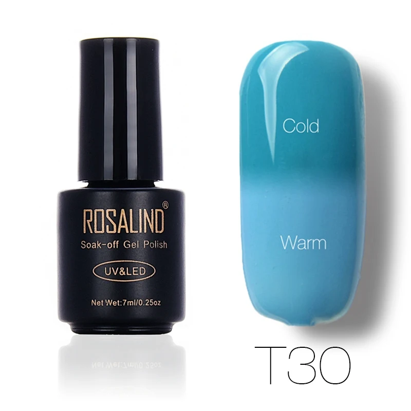 ROSALIND, 7 мл, меняющий температуру, лак для ногтей, отклеивается, лак для ногтей, гель, УФ-лампа для сушки, Термальный цвет, акриловая краска, верхнее Базовое покрытие - Цвет: T30