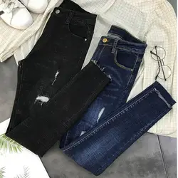 2019 весна лето женские джинсы плюс размер с высокой талией джинсы черные узкие джинсы Feminino 4XL девять точек узкие джинсы женские