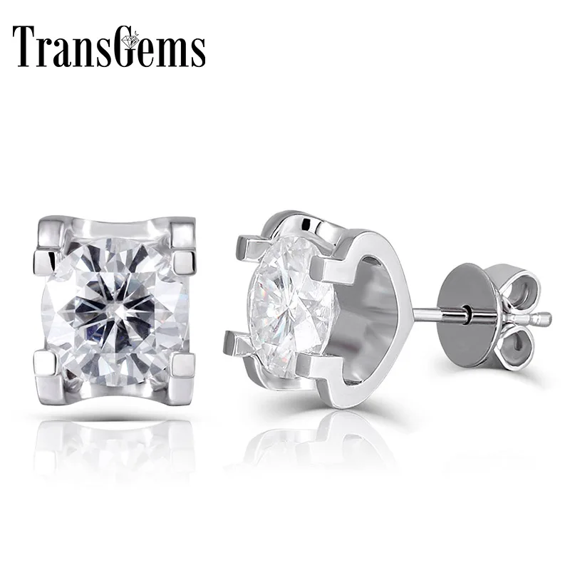 

Transgems Center 1ct Moissanite 14K 585 White Gold Earrings 6.5mm GH Color Clear Moissanite Stud Earring Push Back for Women